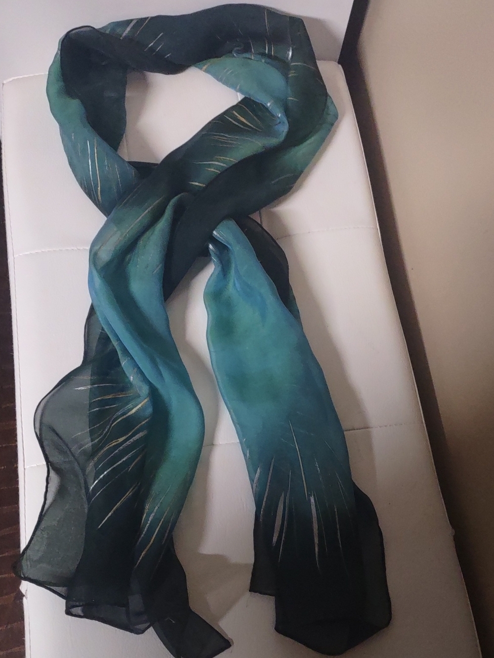 Ivaxa Sheer Dark Green Metallic Gold Stripe Scarf Wrap Size- 70" X 17"